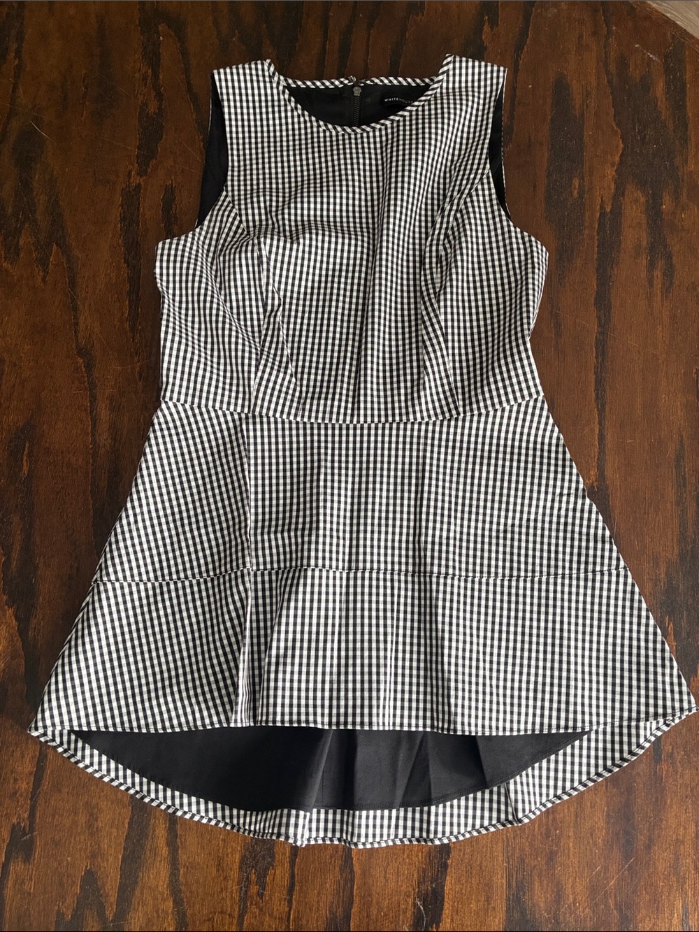 White House Black Market Black and White Gingham Peplum Top